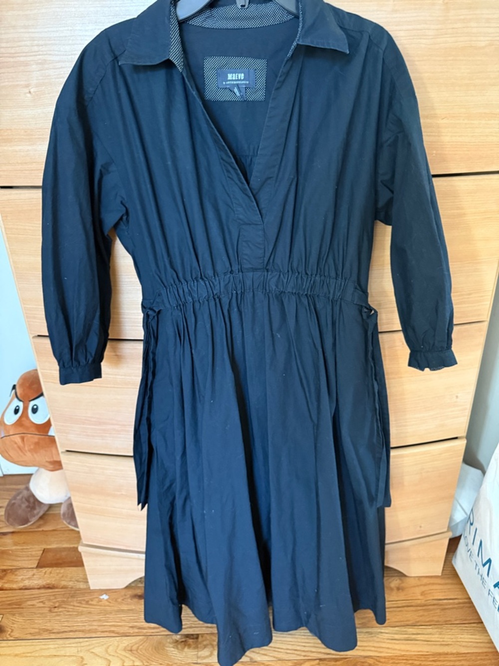 Maeve Black Collared 3/4 Sleeve Midi Dress